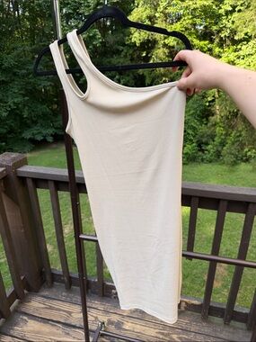 Sleeveless one shoulder Cream Ribbed Dress